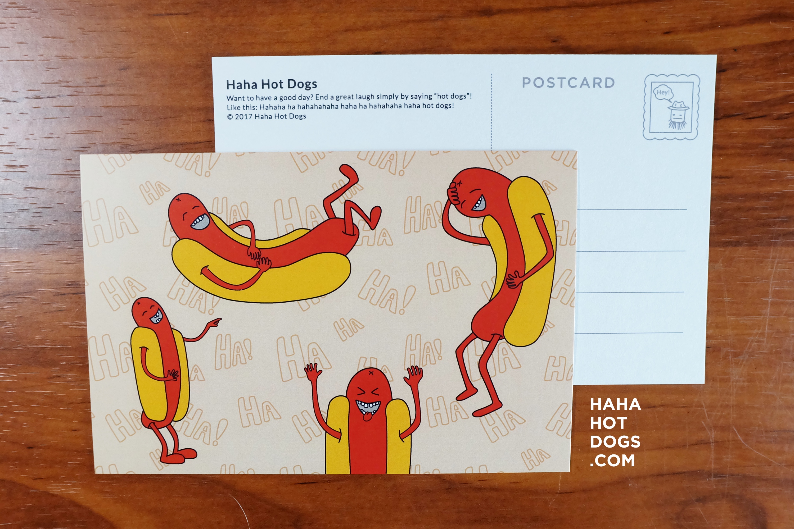 haha hot dogs postcard