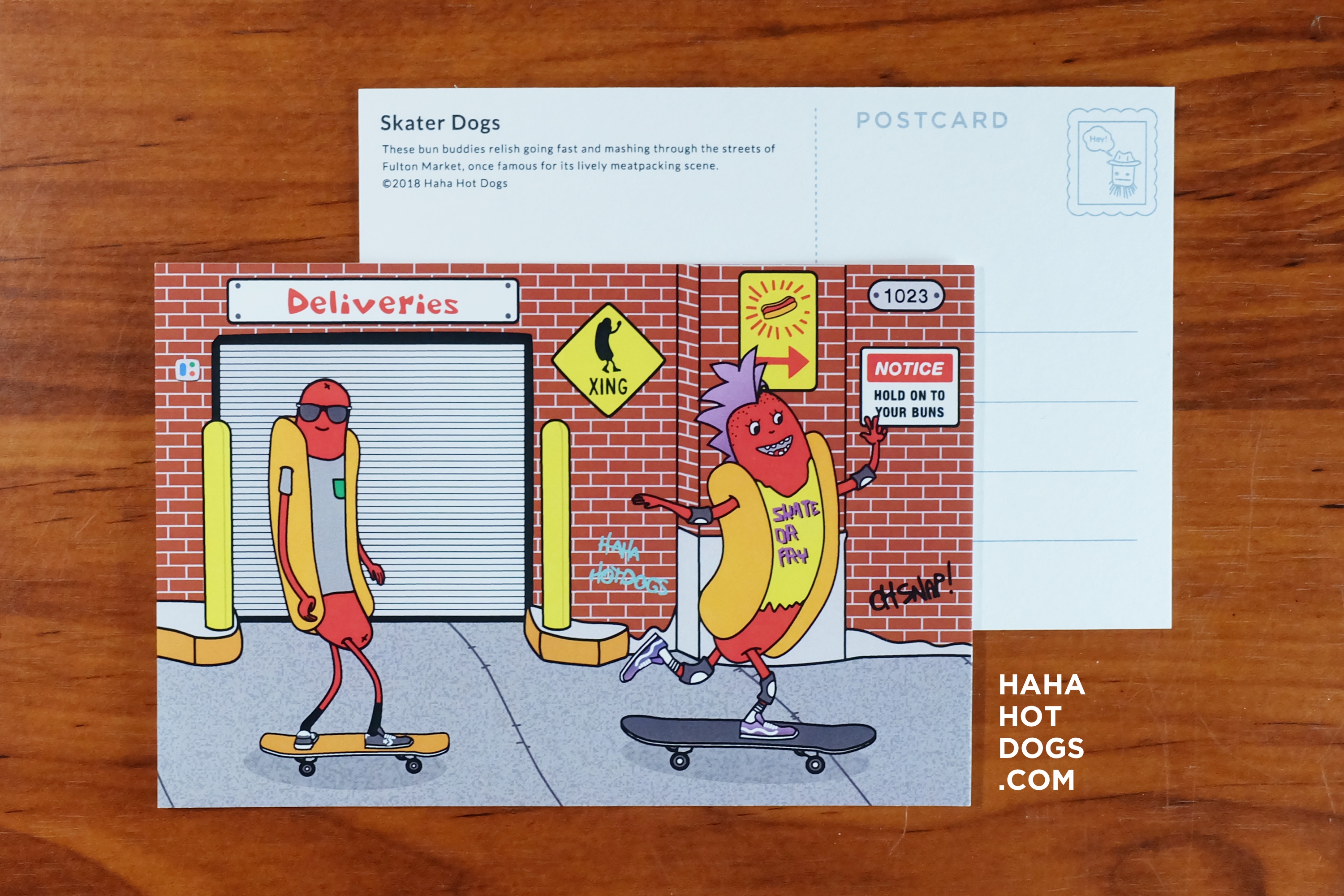 skater dogs postcard